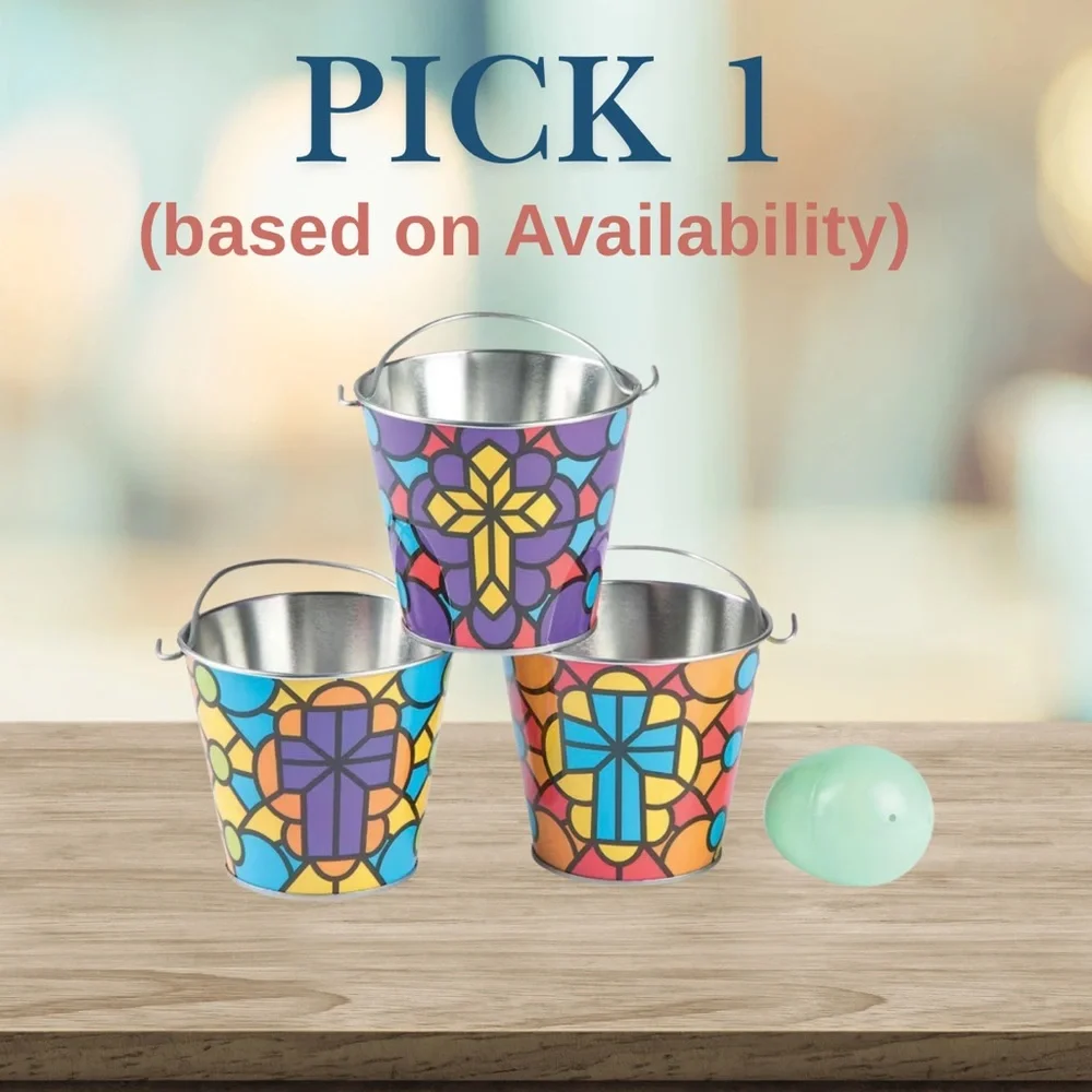 Faith Easter Mini Pail Basket + 3 Prefilled Eggs - Picture 2 of 3